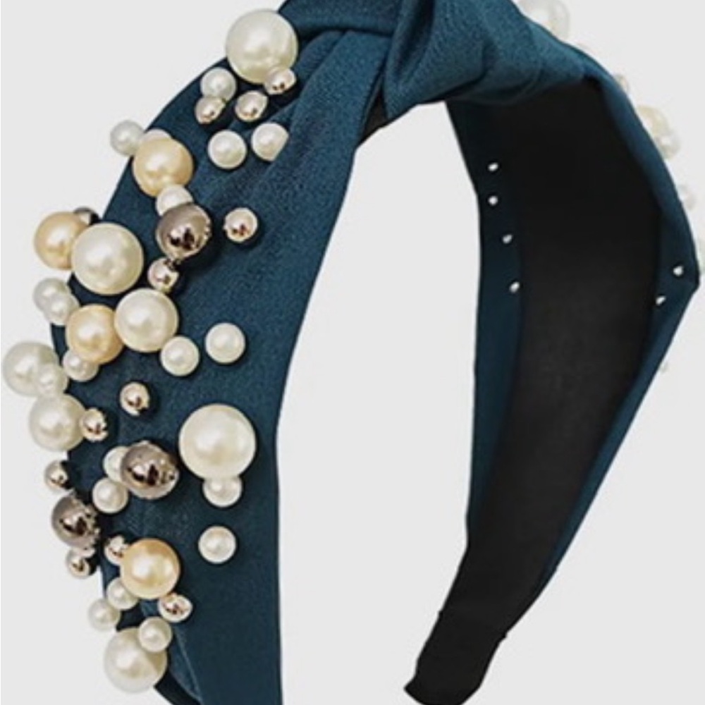 Elegant Pearl Embellished Headband - Teal